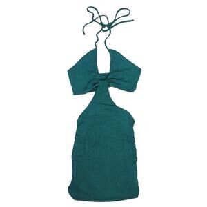 Tiger Mist Halter Mini Dress Open Back Party Stretch Cut Out Sz Medium Green